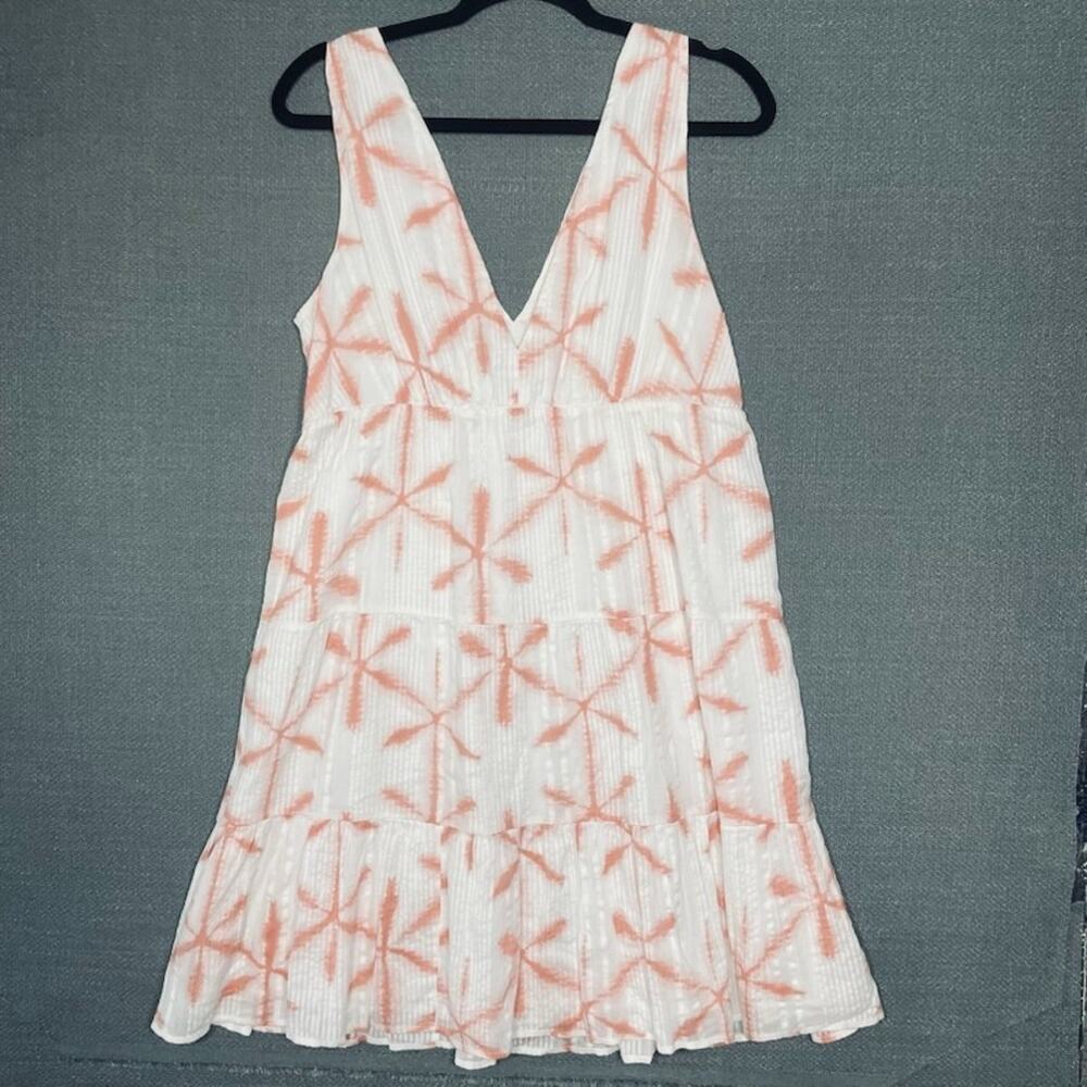 LOFT Women's Summer V Swing Cotton Lined Tiered Mini Dress New Sz M